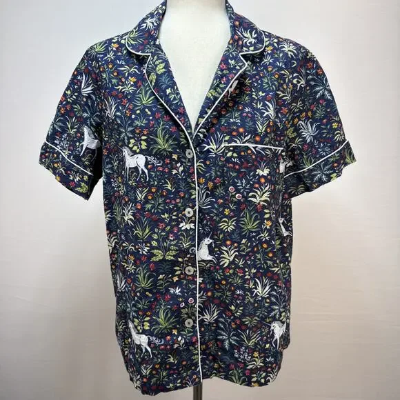 Printfresh Unicorn Garden Print Short Sleeve Organic Cotton Pajama Set Size S - Picture 2 of 15